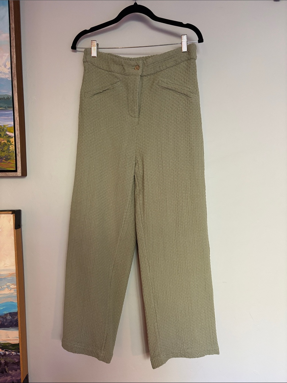 Free People Women's Wide-Leg Textured Pants - Sage Green